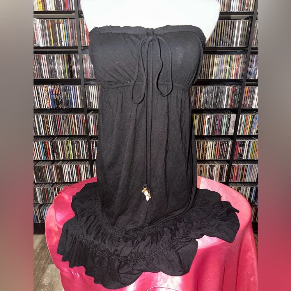 Juicy Couture Black Tube Y2K Preppy beach pool cover up Size S With Charms